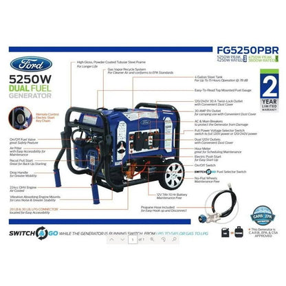 Ford 5,250-Watt Dual Fuel Portable Generator with Wireless Remote Start FG5250PBR