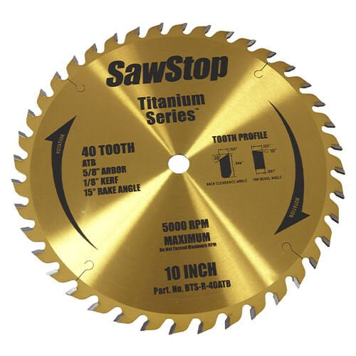 SawStop 40-Tooth 10" Titanium Series Premium Woodworking Blade